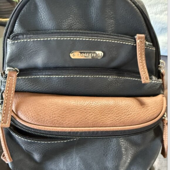 Rosette Black Backpack Brown 2 tones Good Condition zipper packets wallet - Picture 3 of 5